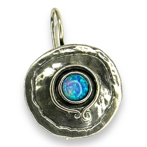 Sterling Silver Blue Fire Opal Inlay Earrings Vintage Handmade Native American - Picture 3 of 8